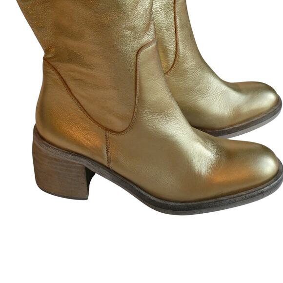 Free People Metallic Gold Essential Tall Slouch Leather Boot Spain Women 9 - Picture 10 of 14